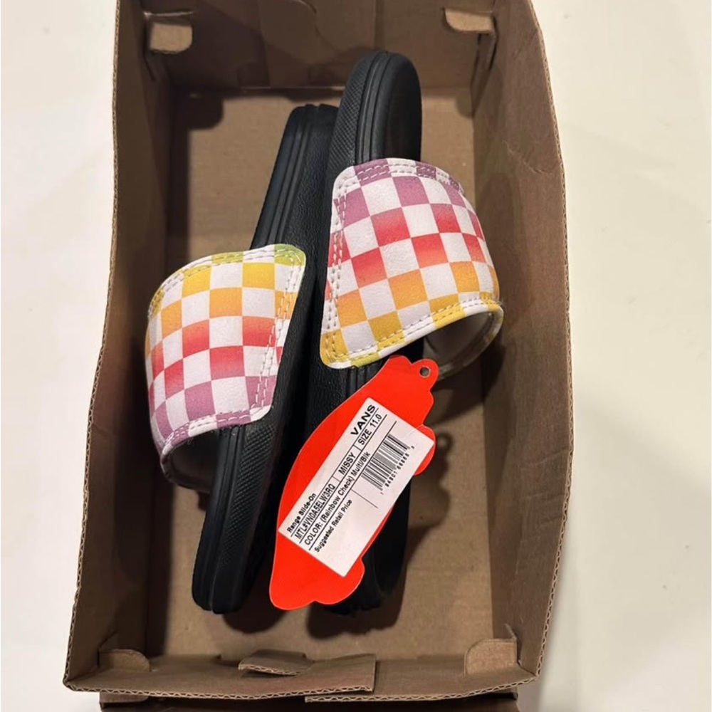 Vans Kids Checkered Slide Sandals - Pink, Yellow, Black